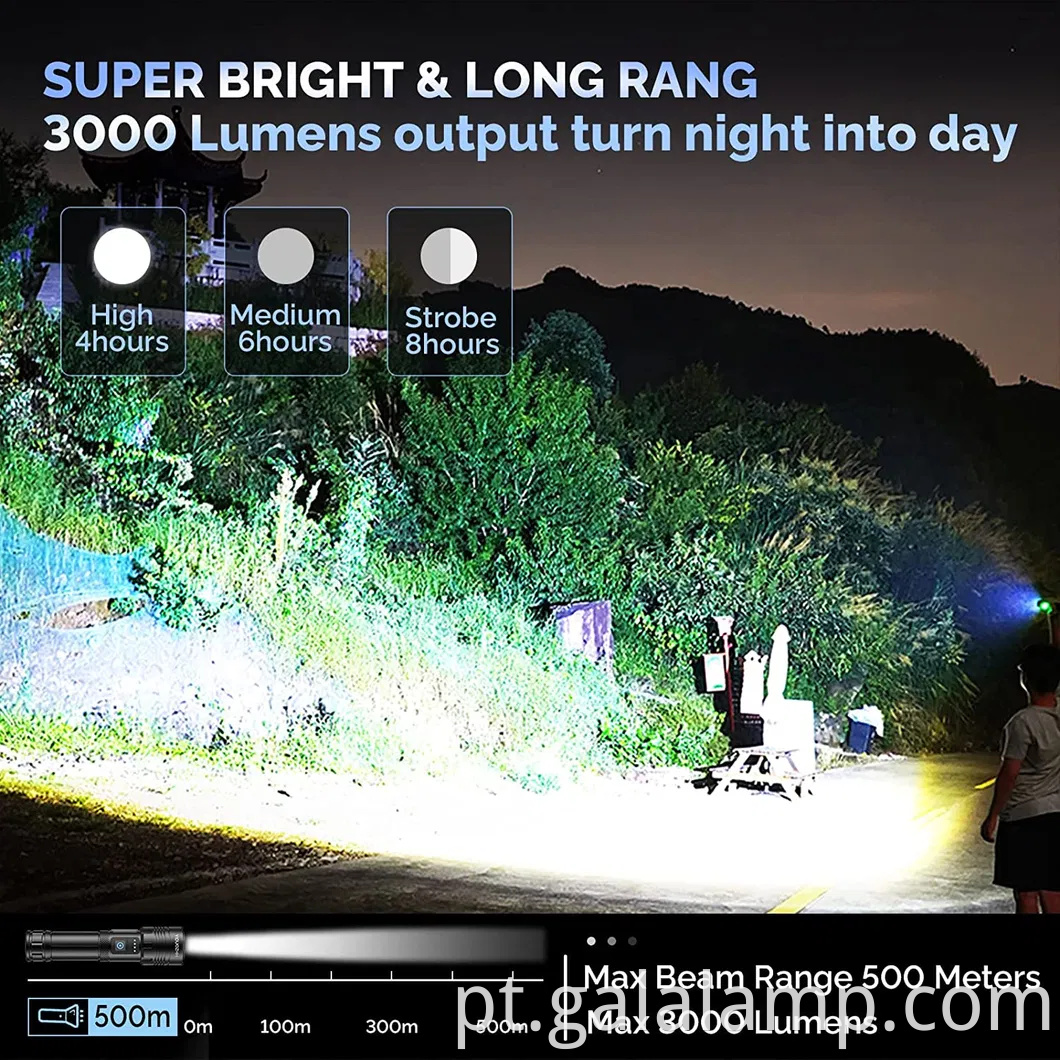 Lanterna tática de alta potência XHP160 LED com carregamento USB